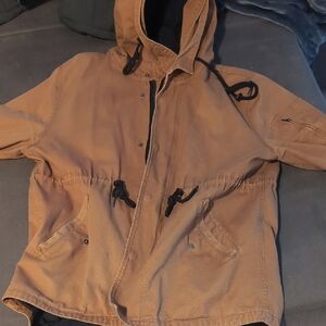 Men's Tan Hooded Fishtail Jacket